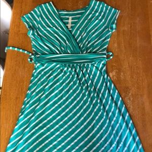 Teal and white knit dress